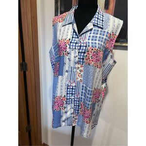 Crazy Horse by Liz Claiborne Sleeveless Button Up Floral Print Blouse Size XL